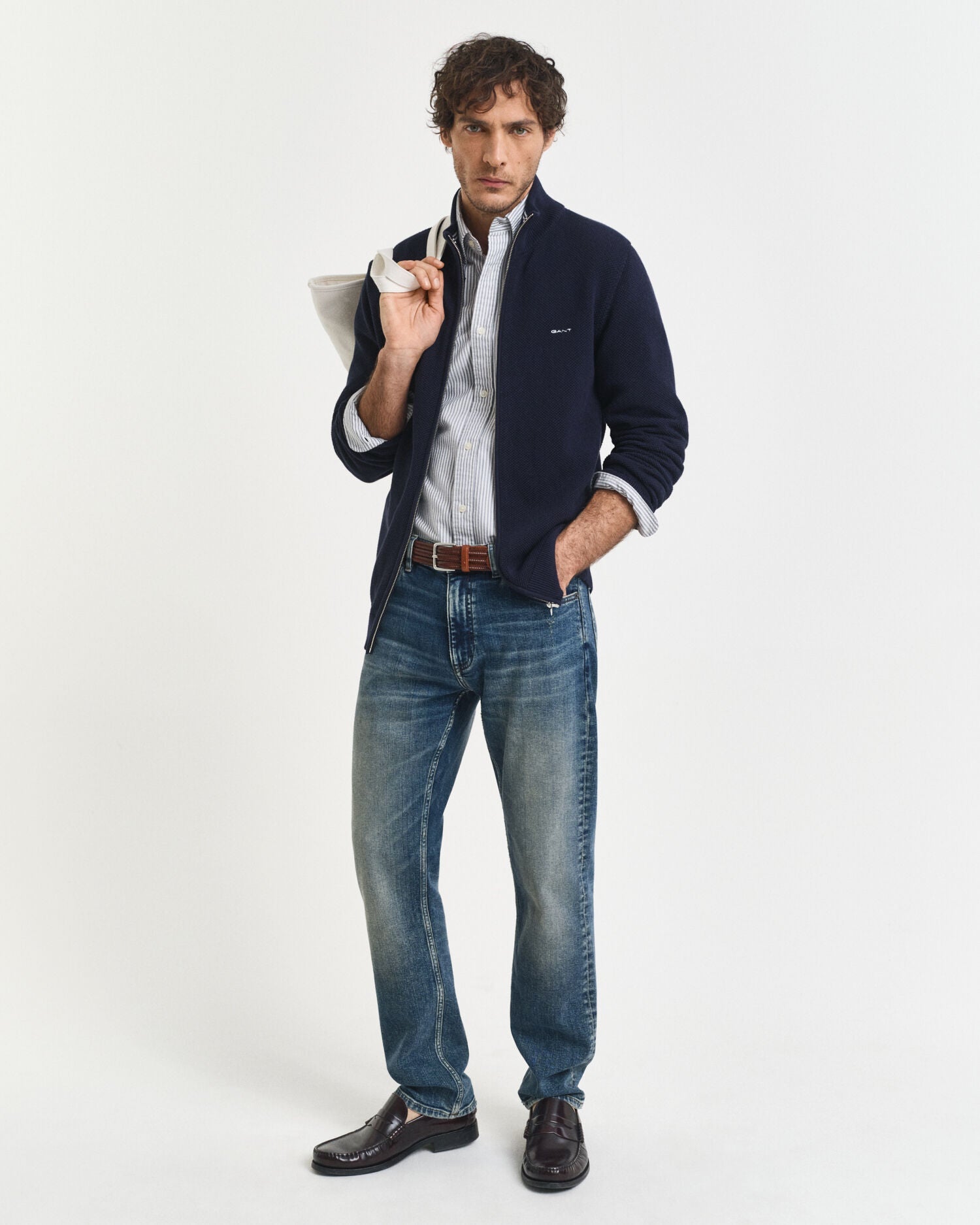 Cotton Pique Zip Cardigan
