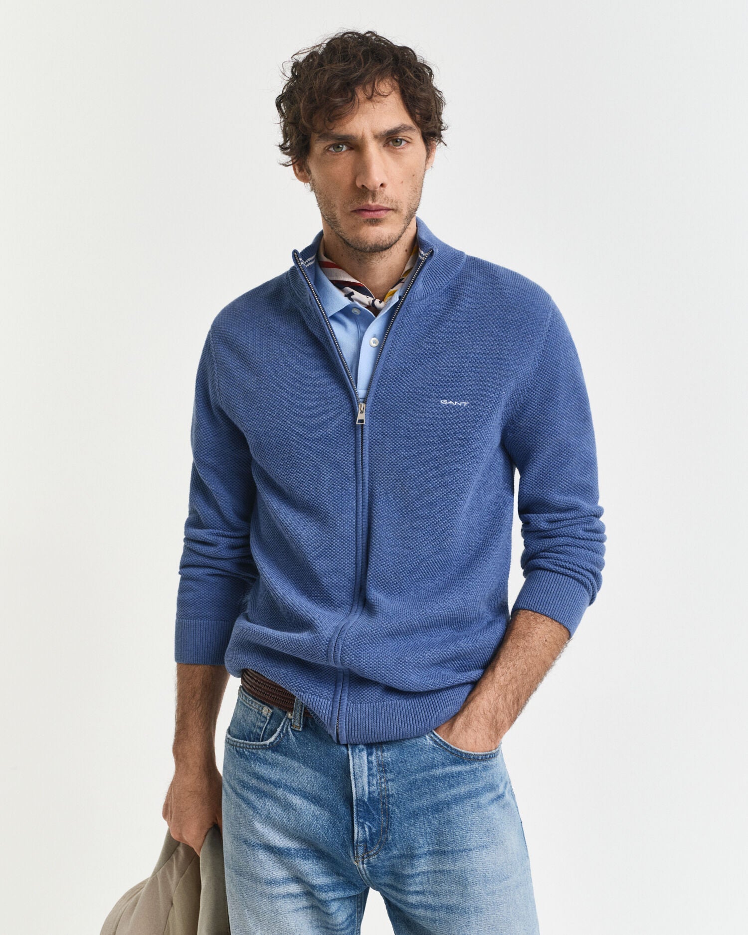 Cotton Pique Zip Cardigan